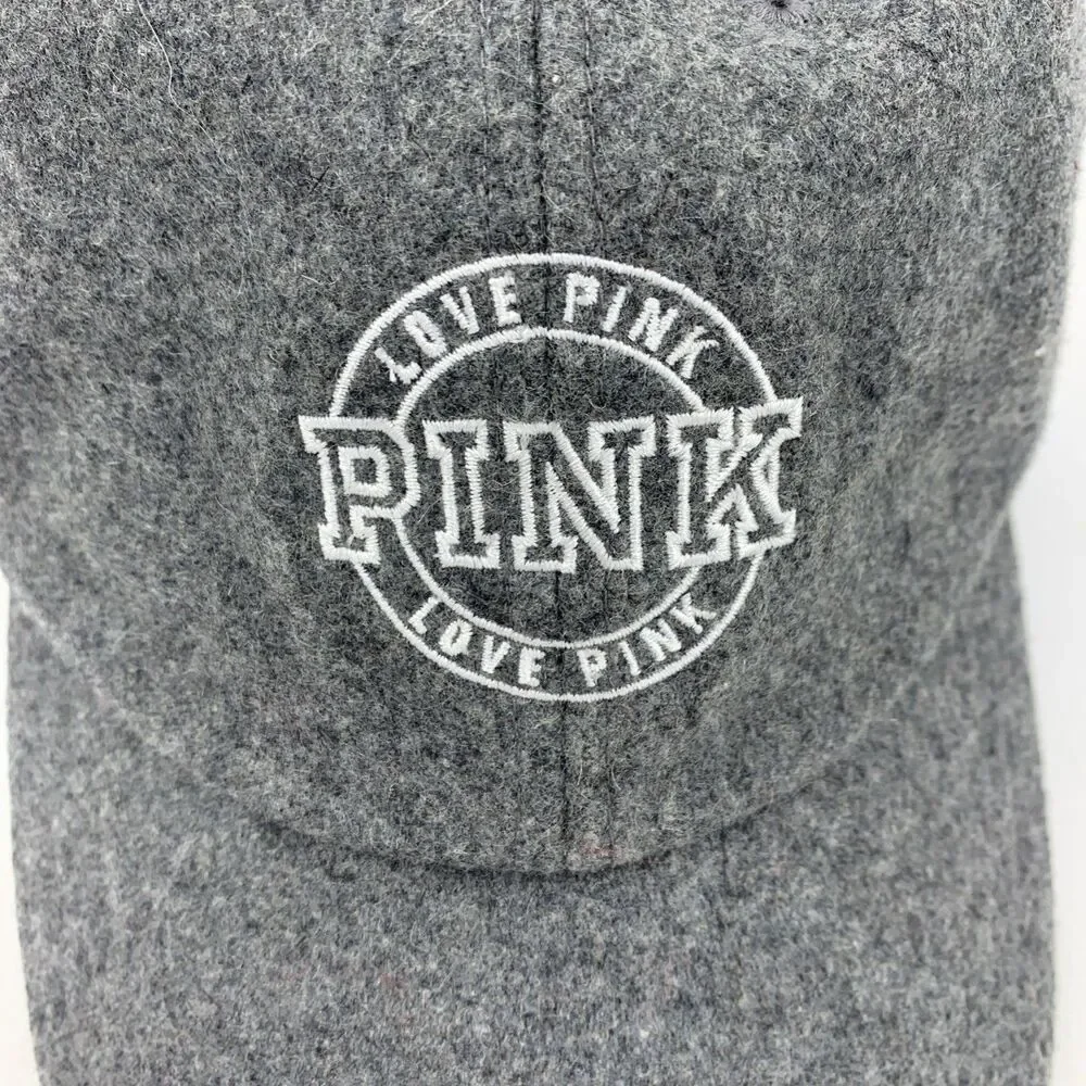 Victorias Secret PINK Love Pink Baseball Hat Cap‎ Adjustable Gray Wool NEW